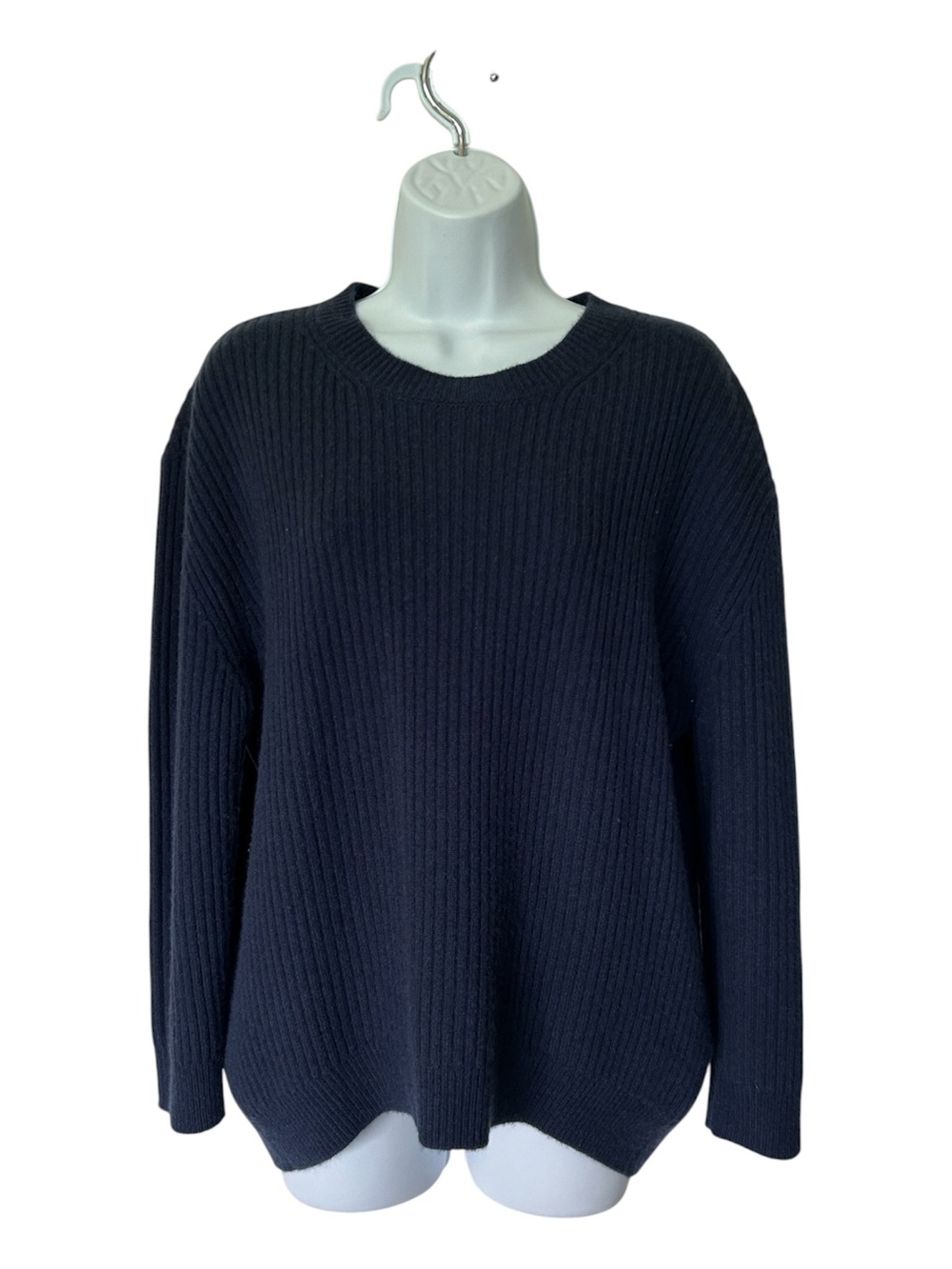 NakedCashmere Campbell Sweater Oxford Navy Ribbed Crew Neck $325. Excellent M - Picture 2 of 9